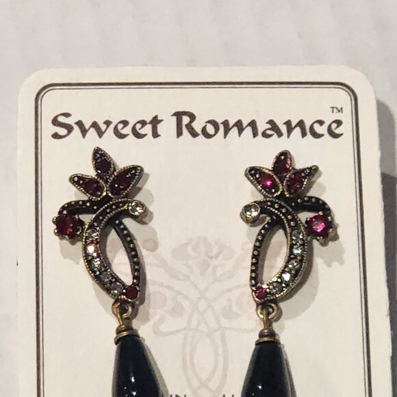 Sweet Romance Art Deco Dangle Earrings Elegant Style Red, Black and Crystal New - Picture 4 of 10